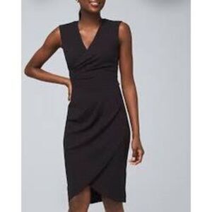 White House Black Market Sleeveless Faux Wrap Pleat Accent Dress Black Size 0
